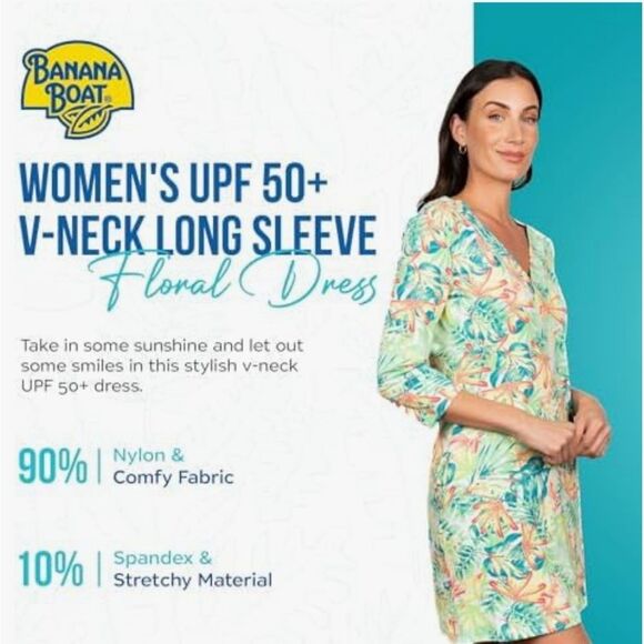 NWT Banana Boat UPF 50+ Women's V-Neck Printed Tank Dress UV Sun Protection Flor - Picture 4 of 11